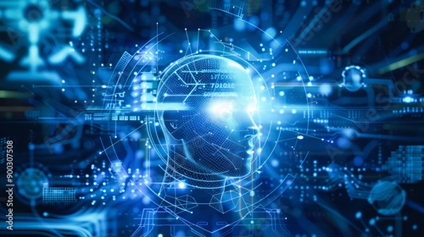 Fototapeta A futuristic composition with human and digital components. Artificial intelligence concept.