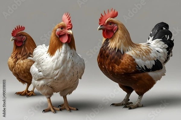 Obraz Variety of Chickens Isolated on White Background