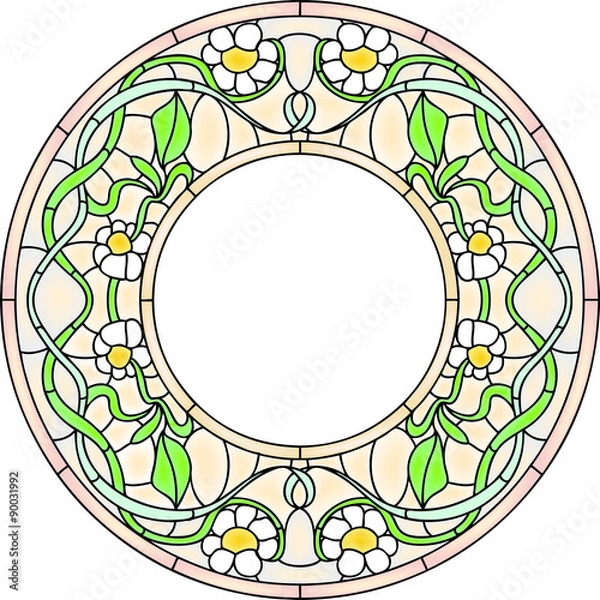 Fototapeta Chamomile, round stained glass window design, vector