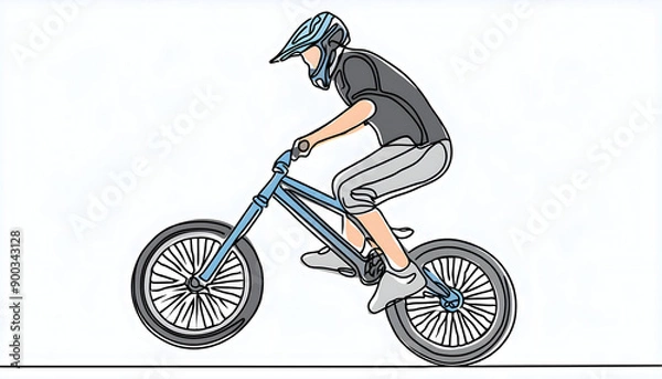 Fototapeta One line drawing and continue for the sport, BMX freestyle on digital art concept, Generative AI.