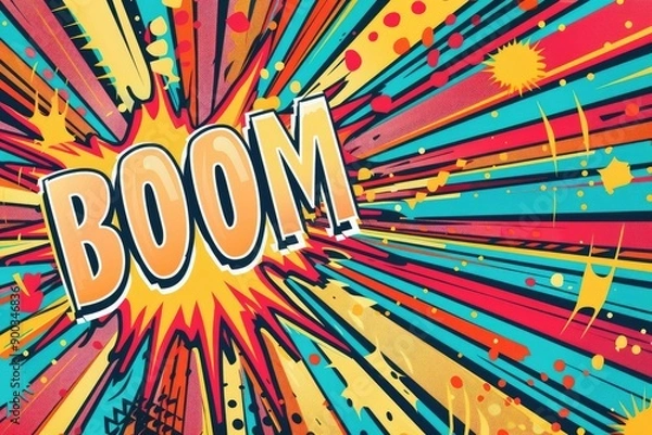 Fototapeta Comic-style explosion graphic 'Boom' with vibrant background elements