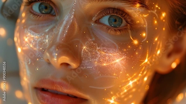 Fototapeta Futuristic Skin Glow with Microcurrent Facial Rejuvenation Technology