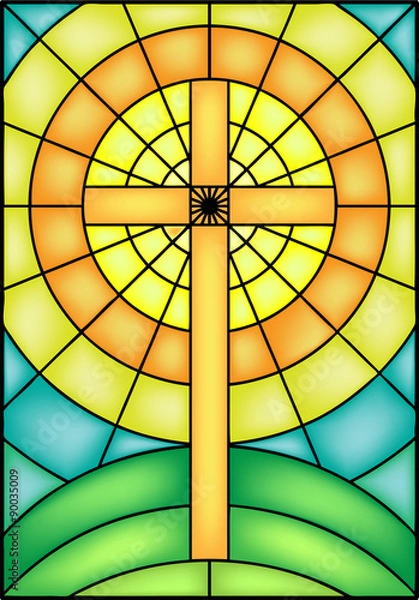 Fototapeta Window cross , vector illustration in stained glass style