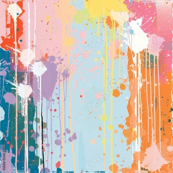 Fototapeta Abstract colorful paint splatter background with vibrant hues and dripping effects. Ideal for design projects.