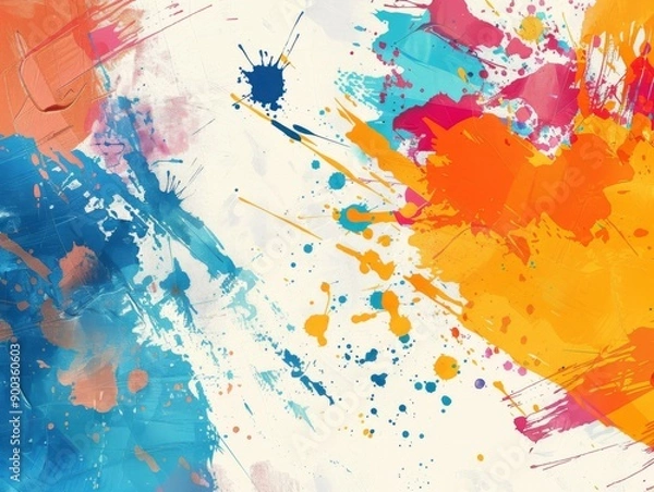 Fototapeta Abstract colorful paint splatters on a white background.