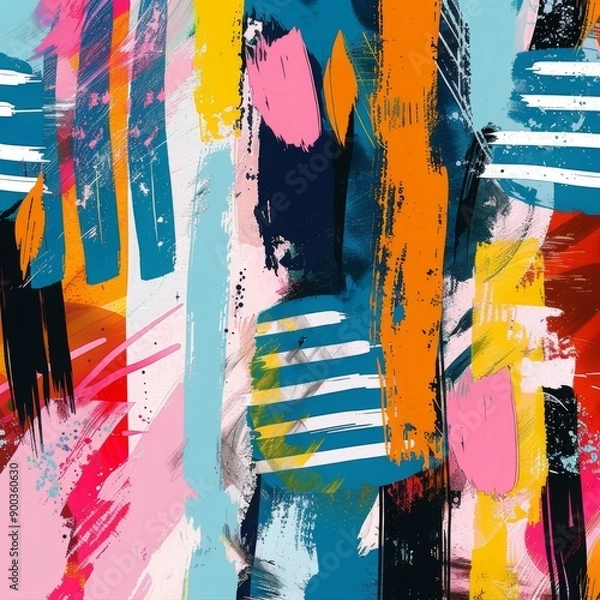 Fototapeta Abstract colorful paint strokes and stripes create a vibrant and energetic pattern.