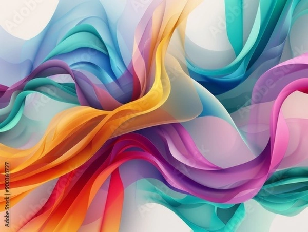 Fototapeta Abstract colorful ribbons swirl and flow in a vibrant, dynamic composition.