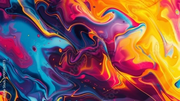 Fototapeta Abstract colorful swirling pattern with vibrant hues of blue, purple, orange, and yellow.  Fluid and dynamic design for background or wallpaper.