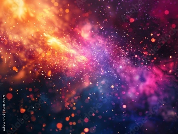 Fototapeta Abstract cosmic background with vibrant colors and sparkling lights. Perfect for fantasy, science fiction, and space-themed projects.