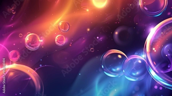 Fototapeta Abstract digital art with glowing orbs and rings, creating a vibrant and ethereal atmosphere.