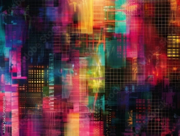 Fototapeta Abstract digital art with vibrant colors and geometric shapes, creating a dynamic and futuristic composition.