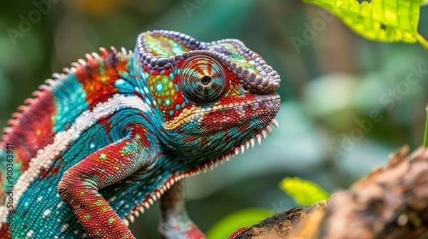 Fototapeta Close up of a colorful Chameleon in wilderness of Singapor