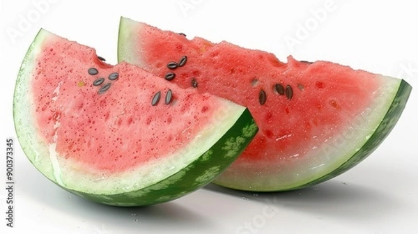 Fototapeta Juicy watermelon slices are displayed invitingly under bright sunlight