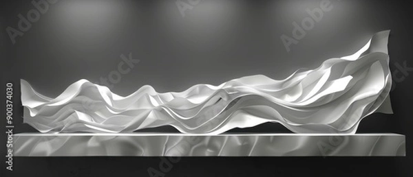 Fototapeta Elegant abstract metal sculpture with dynamic waves and curves, highlighted under spotlight, perfect for modern art collection.
