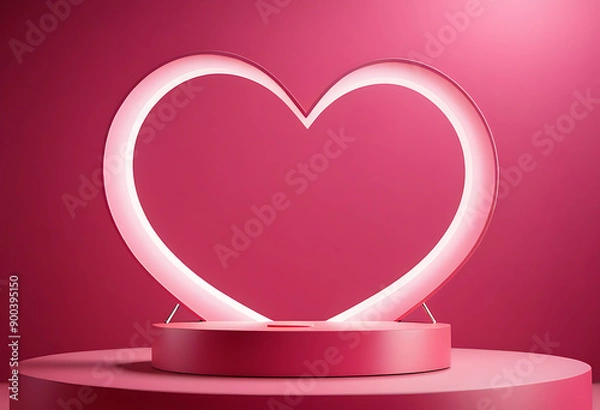Fototapeta minimalistic heart display pink podium valentine day love theme high resolution high details vibrant