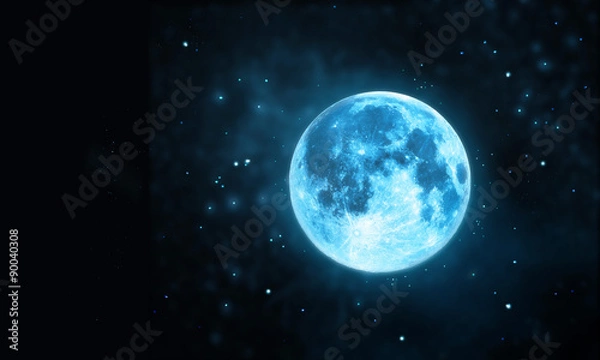 Obraz Biała atmosfera księżyca w pełni z gwiazdą na tle ciemnego nocnego nieba
