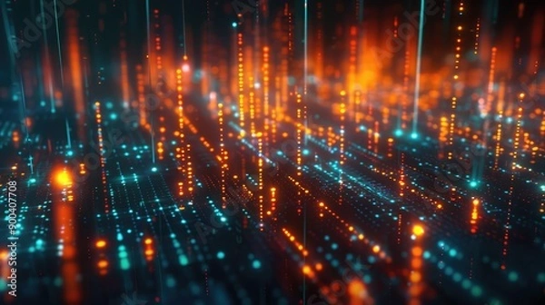 Fototapeta 3D financial matrix with glowing data points, highlighting investment strategies.
