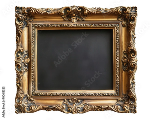 Fototapeta Antique gold frame, horizontal rectangle, oriental motifs, ornate patterns, polished finish, dual background (white and clear), ideal for online use