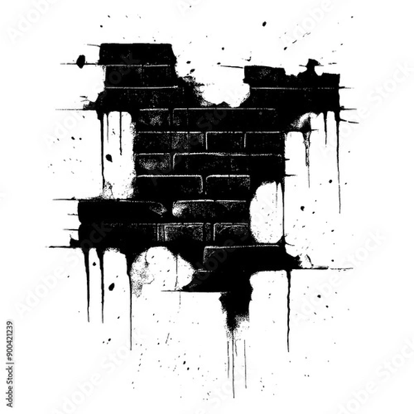 Fototapeta Refined Black Brick Grunge Illustrations on Bright White Surface