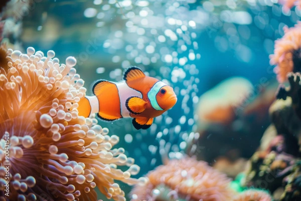 Fototapeta Clownfish Swimming Through Coral Reef