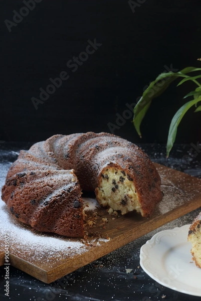 Obraz Bundt cake, pound cake on  a black background