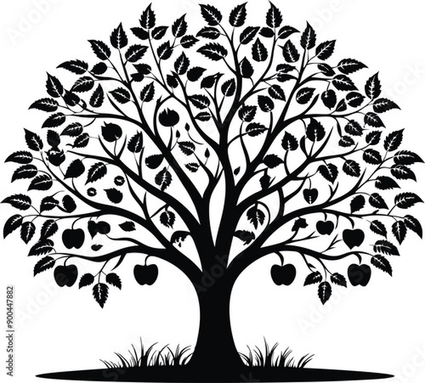 Obraz Black and white apple tree silhouette