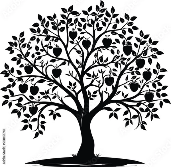Obraz Black and white apple tree silhouette