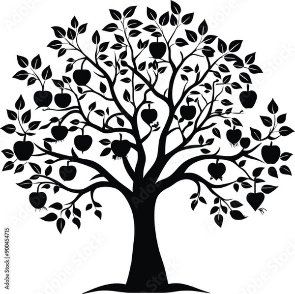 Obraz Black and white apple tree silhouette