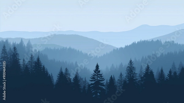 Obraz Mountains covered with forest, spruce trees in the foreground