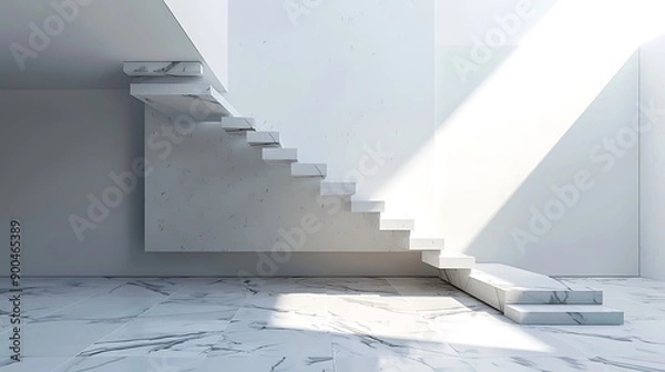 Obraz Minimalist staircase with floating marble steps 