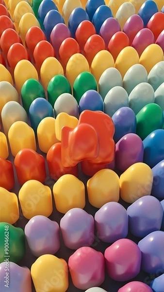 Obraz individuality of matching colored shapes each row with 3d render