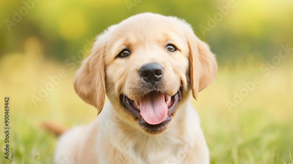 Fototapeta A cute and candid shot of a playful puppy, with a bright, happy expression.