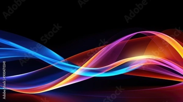 Fototapeta Abstract Colorful Wavy Lines on a Black Background