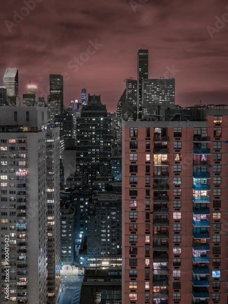 Obraz Nocny widok na manhattan z okna drapacza chmur , kolorowany 