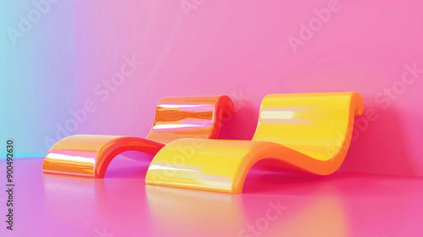 Fototapeta The room is vibrant and chic with colorful chairs creating a relaxed atmosphere