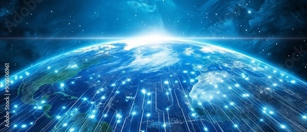 Obraz Global digital electronic circuit technology concept