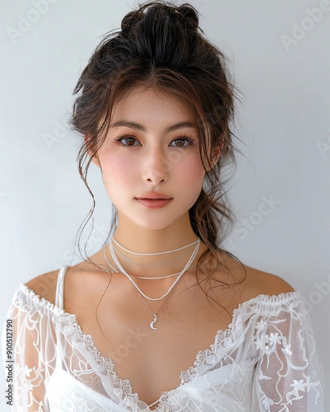 Fototapeta Hot beautiful asian cosmetic model sexy long black hair 