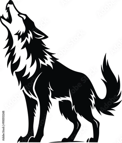 Obraz Wolf howling silhouette vector illustration