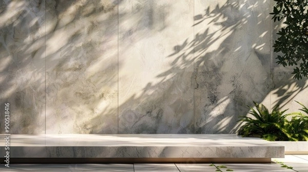 Fototapeta Podium and plants with cream colored walls ​