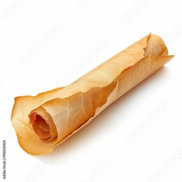 Fototapeta Vintage scroll opened papyrus, isolated on a white background, bright and vivid tonality, in the style of product photography