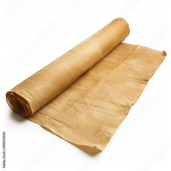 Fototapeta Vintage scroll opened papyrus, isolated on a white background, bright and vivid tonality, in the style of product photography