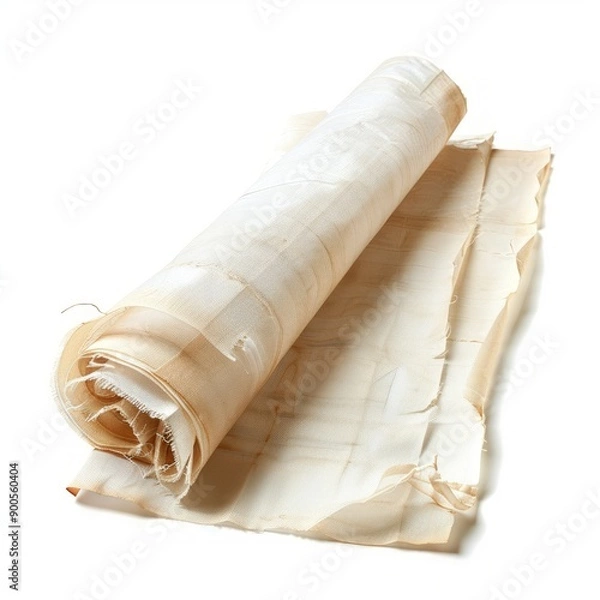 Fototapeta Vintage scroll opened papyrus, isolated on a white background, bright and vivid tonality, in the style of product photography