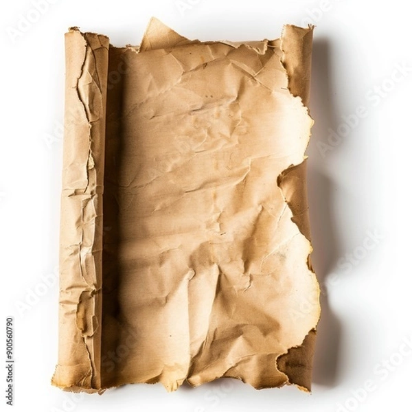 Fototapeta Vintage scroll opened papyrus, isolated on a white background, bright and vivid tonality, in the style of product photography