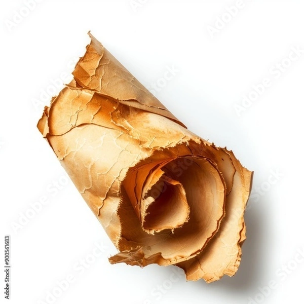 Fototapeta Vintage scroll opened papyrus, isolated on a white background, bright and vivid tonality, in the style of product photography