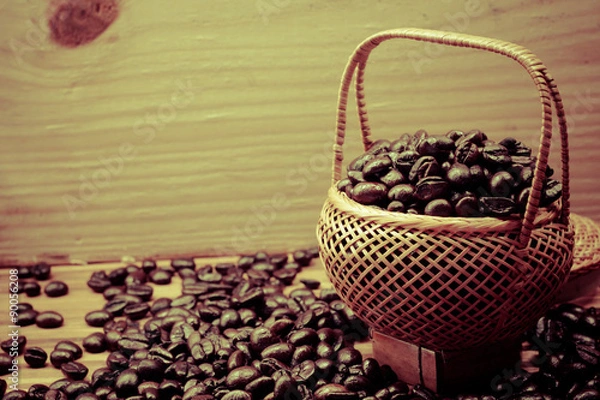 Obraz .Coffee beans roasted in bamboo baskets..