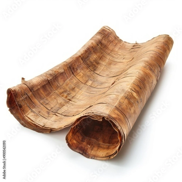 Fototapeta Vintage scroll opened papyrus, isolated on a white background, bright and vivid tonality, in the style of product photography