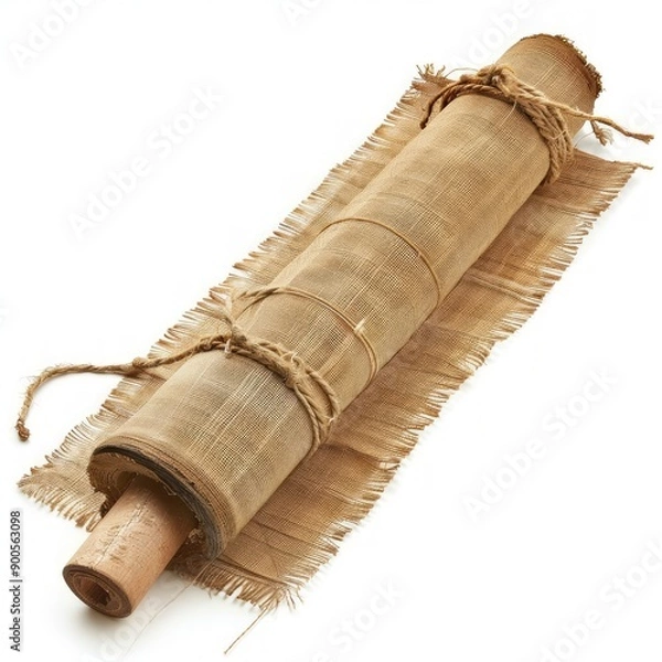 Fototapeta Vintage scroll opened papyrus, isolated on a white background, bright and vivid tonality, in the style of product photography