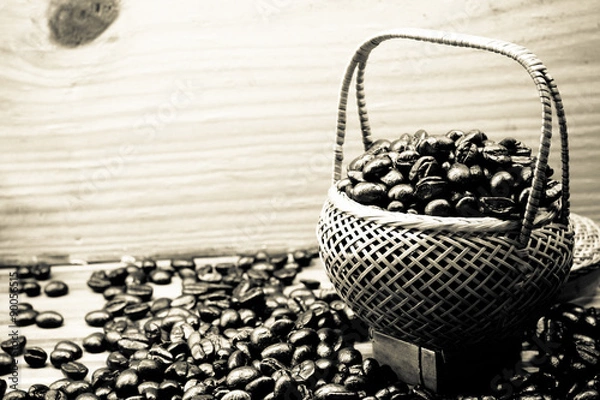 Obraz .Coffee beans roasted in bamboo baskets..