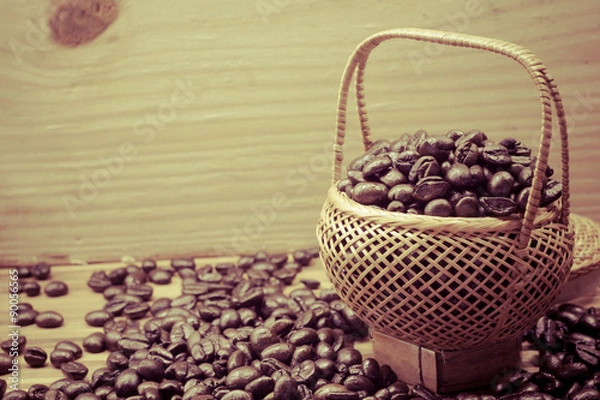 Obraz .Coffee beans roasted in bamboo baskets..