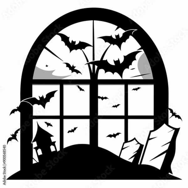 Fototapeta Halloween broken window  Silhouette Vector Illustration